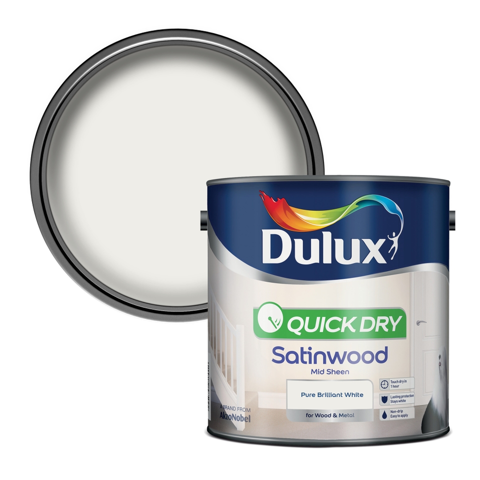 Dulux Quick Dry Satinwood Pure Brilliant White 2.5L Homebase