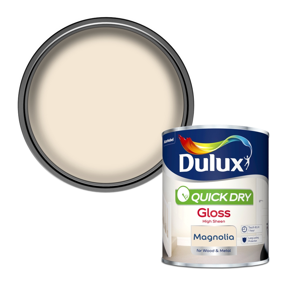Dulux Quick Dry Gloss Paint Magnolia 750ml Homebase