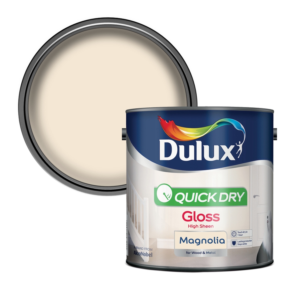 Dulux Quick Dry Gloss Paint Magnolia 2.5L Homebase
