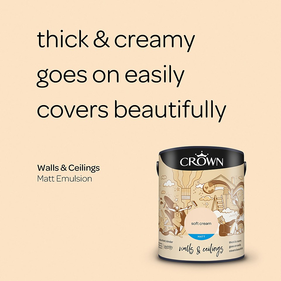 Crown Walls & Ceilings Matt Emulsion Paint Soft Cream - 5L