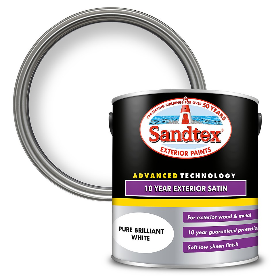 Sandtex Exterior 10 Year Satin Paint Pure Brilliant White - 2.5L