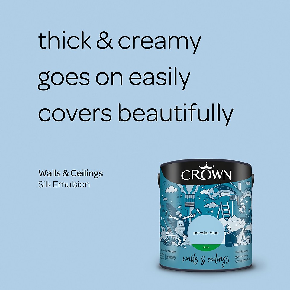 Crown Walls & Ceilings Silk Emulsion Paint Powder Blues - 2.5L