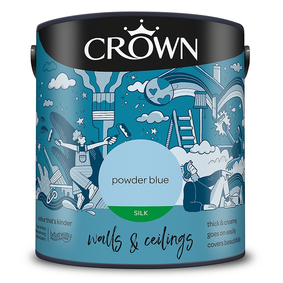 Crown Walls & Ceilings Silk Emulsion Paint Powder Blues - 2.5L