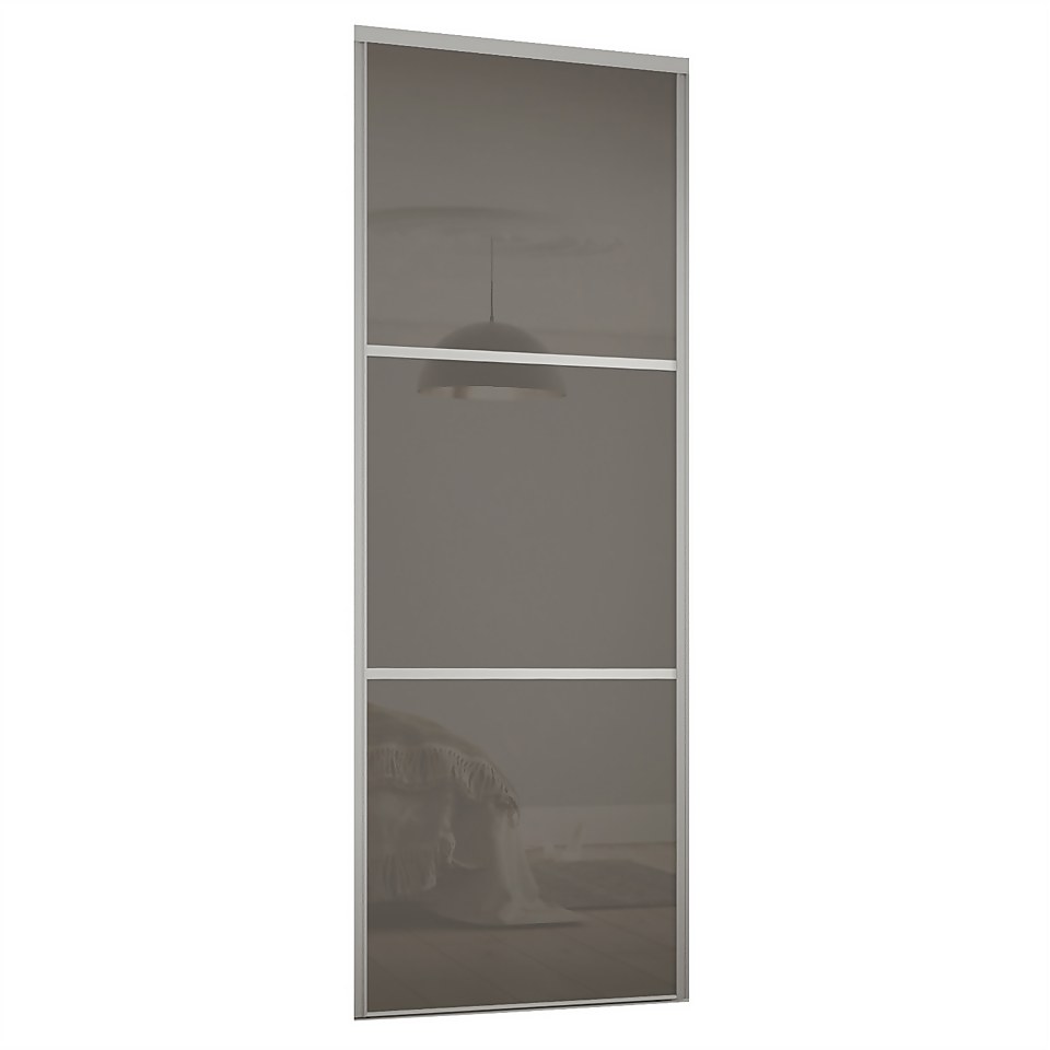 Linear Sliding Wardrobe Door 3 Panel Cappuccino Glass with Silver Frame (W)610mm