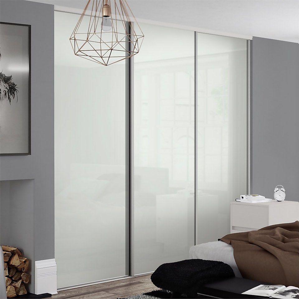 Classic Sliding Wardrobe Door Arctic White Glass with Silver Frame (W)762mm