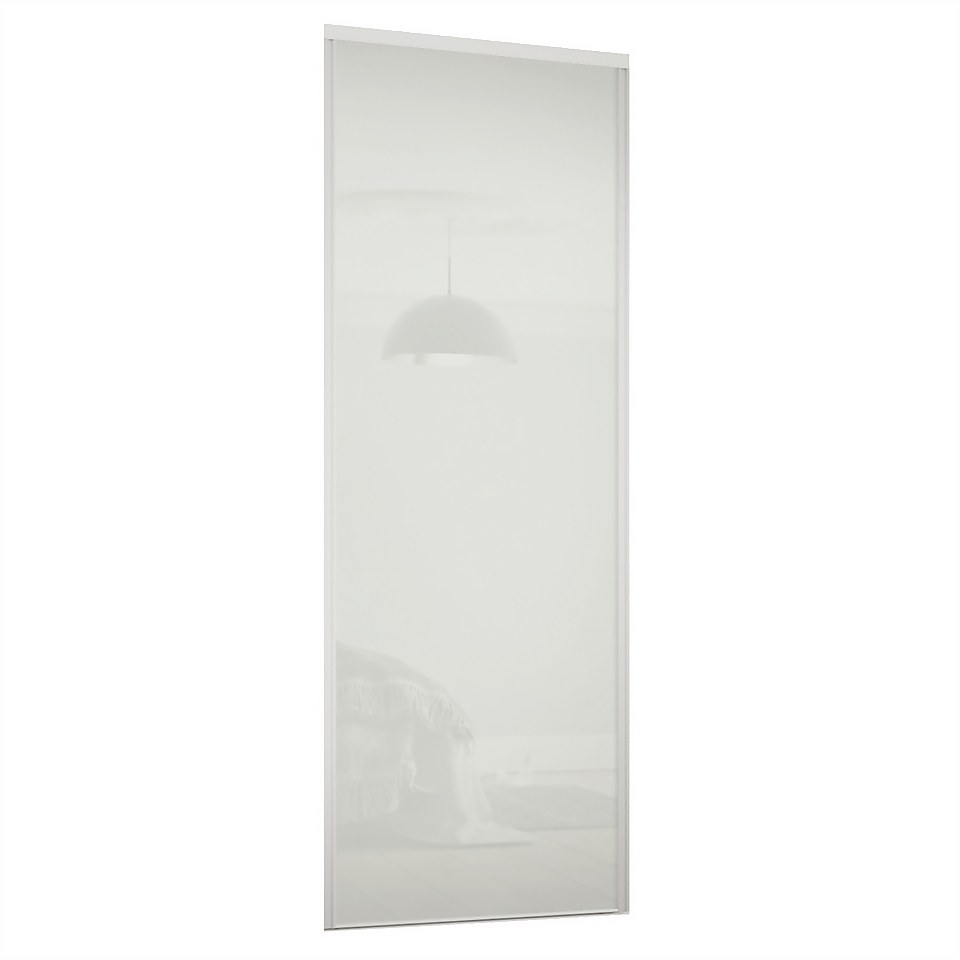 Classic Sliding Wardrobe Door Arctic White Glass with Silver Frame (W)610mm
