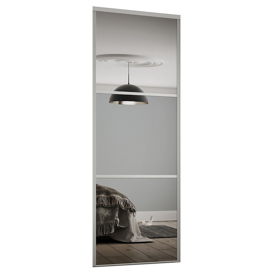 Linear Sliding Wardrobe Door 3 Panel Mirror with Silver Frame (W)610mm