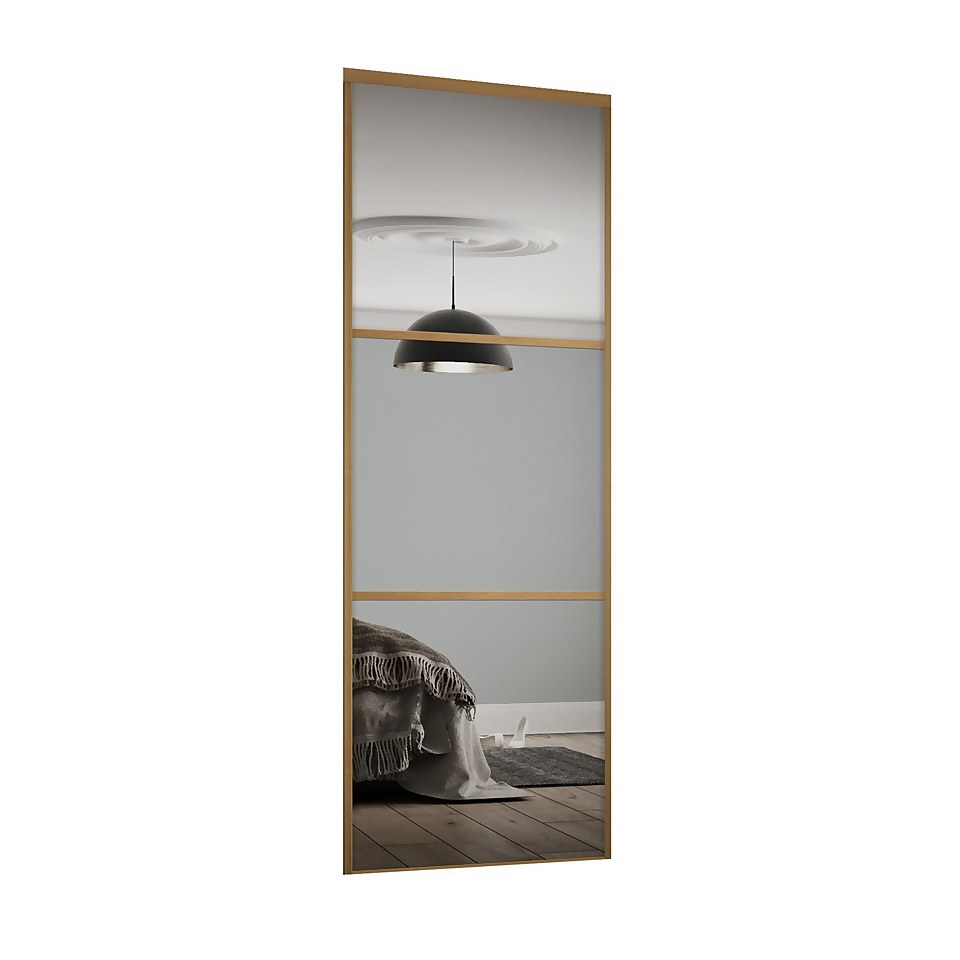 Linear Sliding Wardrobe Door 3 Panel Mirror with Oak Frame (W)610mm