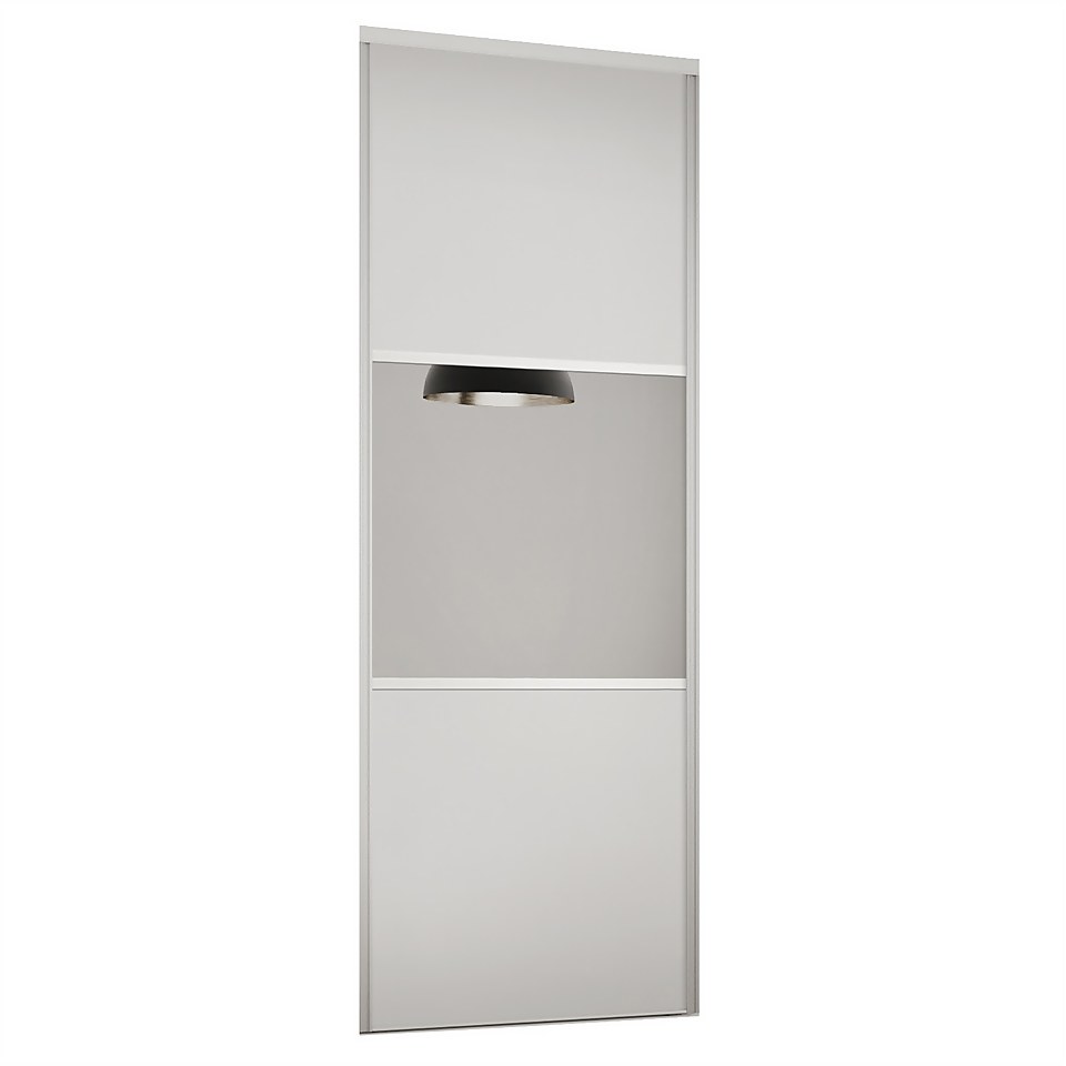 Linear Sliding Wardrobe Door 3 Panel White / Mirror with White Frame (W)610mm