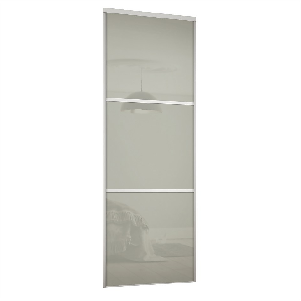 Linear Sliding Wardrobe Door 3 Panel Arctic White Glass with White Frame (W)610mm