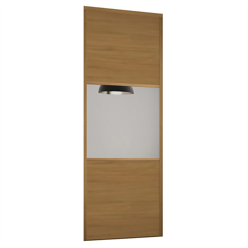 Linear Sliding Wardrobe Door 3 Panel Oak / Mirror with Oak Frame (W)610mm