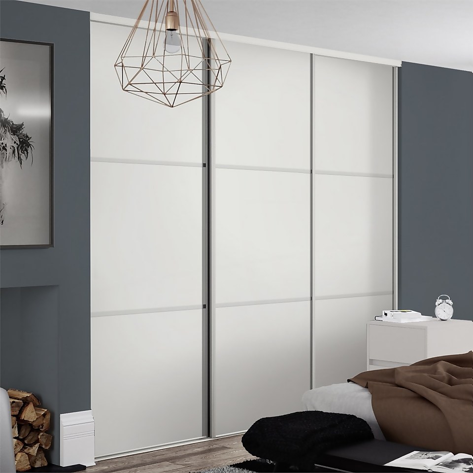 Linear Sliding Wardrobe Door 3 Panel White with White frame (W)610mm