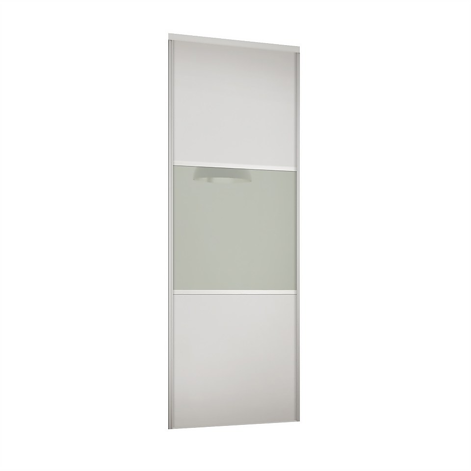 Linear Sliding Wardrobe Door 3 Panel White / Arctic White Glass with White Frame (W)610mm