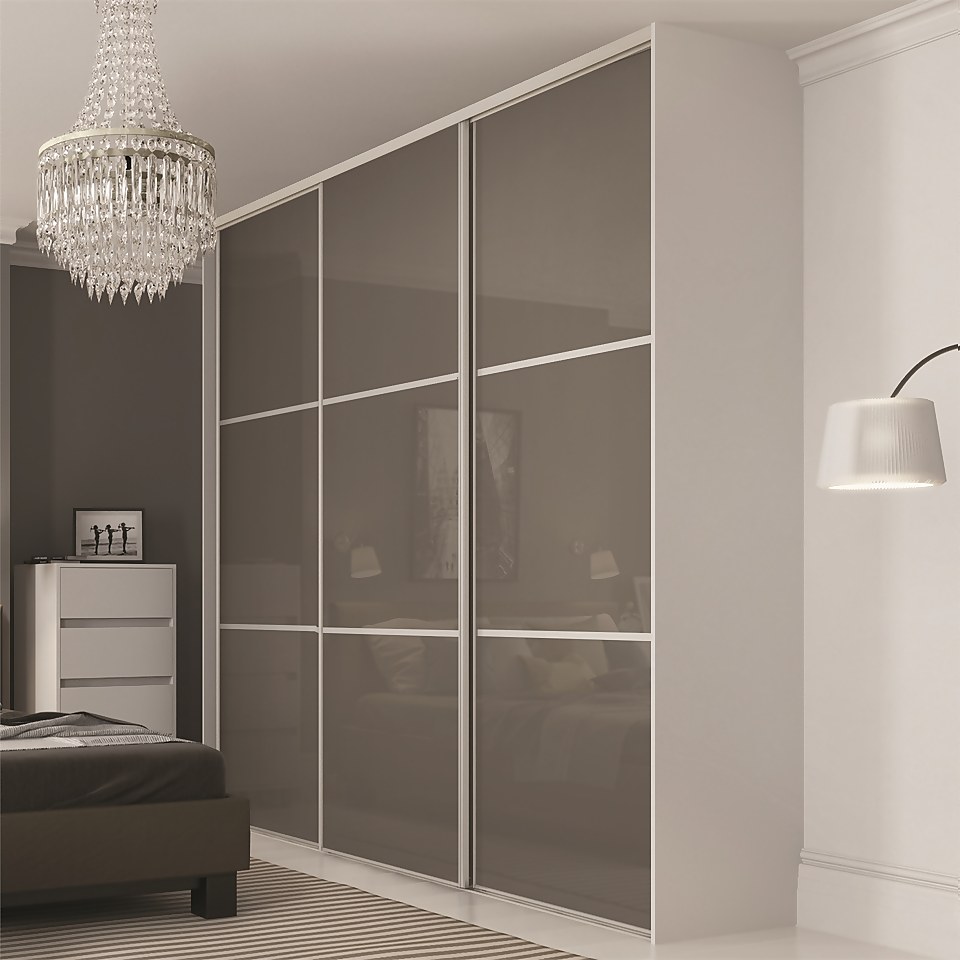 Linear Sliding Wardrobe Door 3 Panel Cappuccino Glass with Silver Frame (W)762mm