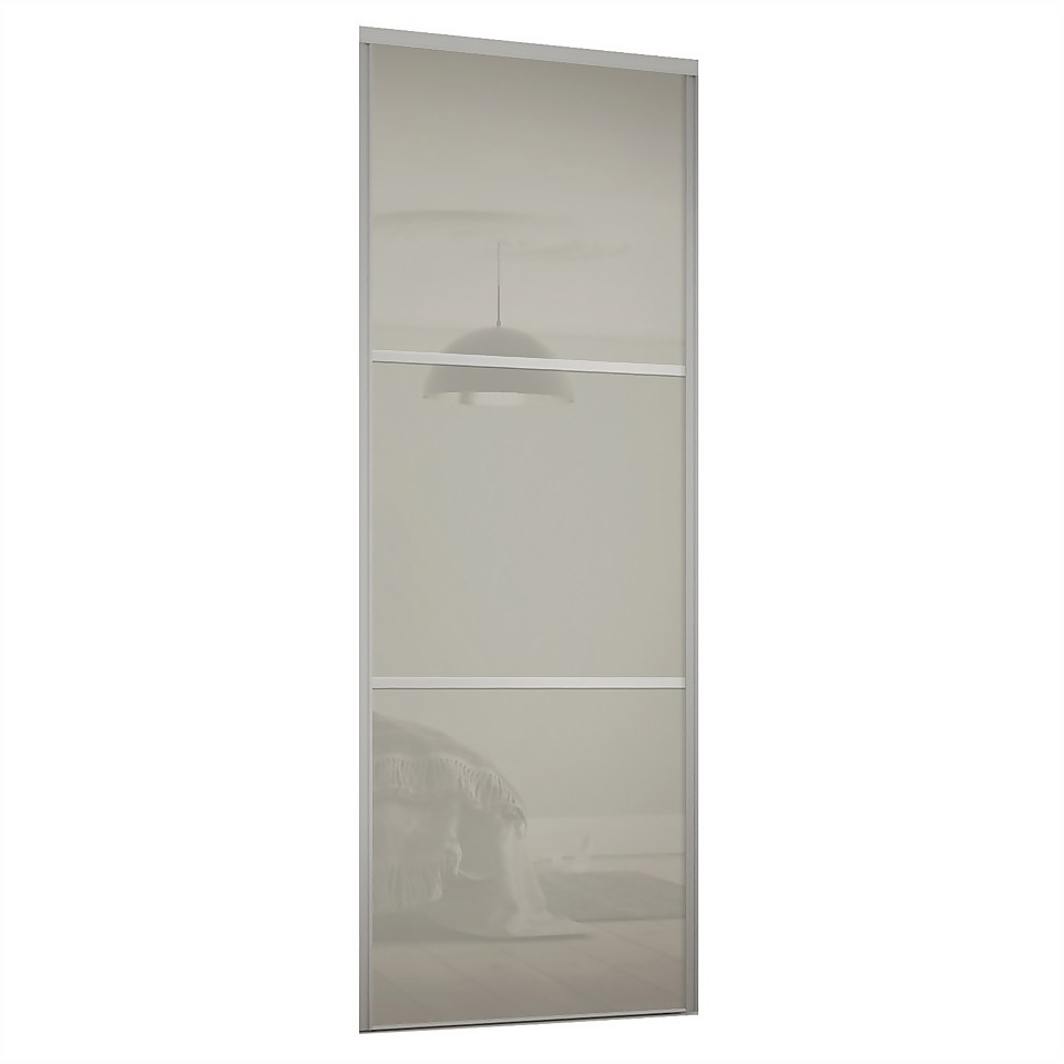 Linear Sliding Wardrobe Door 3 Panel Arctic White Glass with Silver Frame (W)762mm
