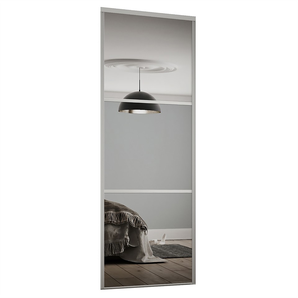 Linear Sliding Wardrobe Door 3 Panel Mirror with Silver Frame (W)762mm