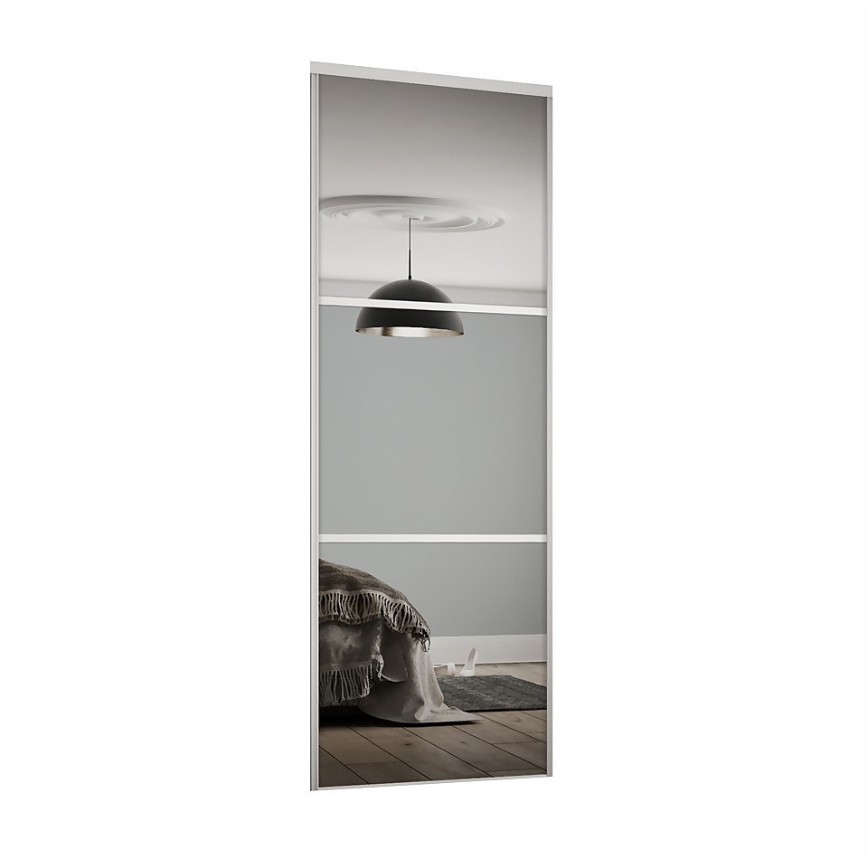 Linear Sliding Wardrobe Door 3 Panel Mirror with White Frame (W)762mm