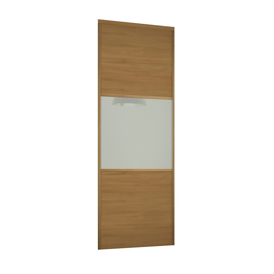 Linear Sliding Wardrobe Door 3 Panel Oak / Arctic White Glass with Oak Frame (W)762mm