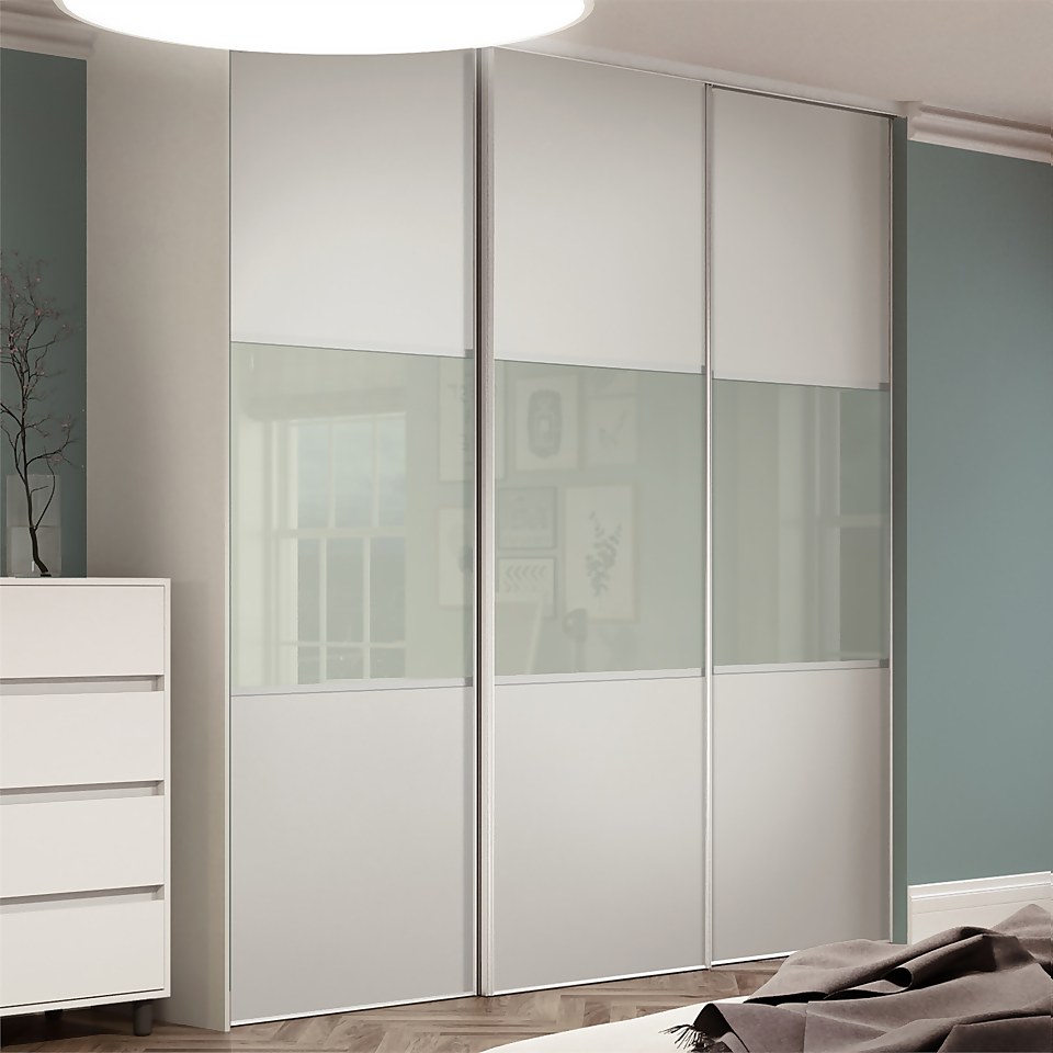 Linear Sliding Wardrobe Door 3 Panel White / Arctic White Glass with White Frame (W)762mm
