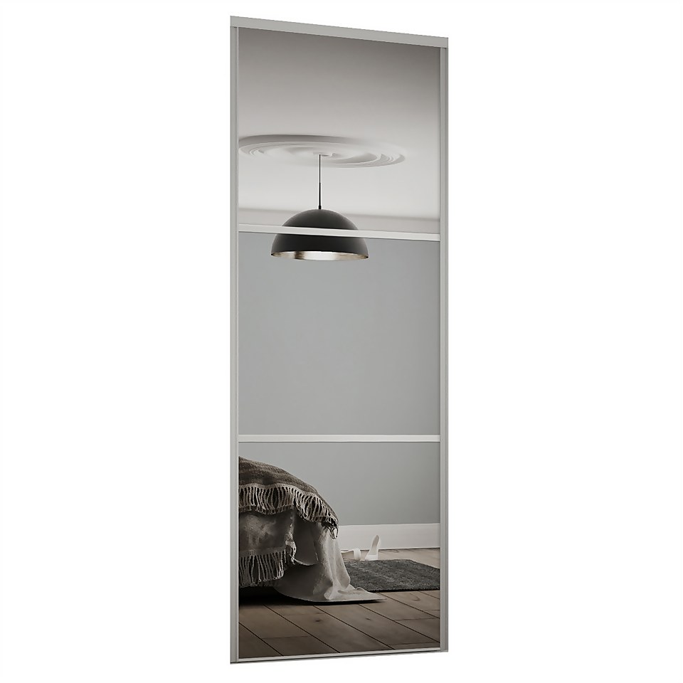 Linear Sliding Wardrobe Door 3 Panel Mirror with Silver Frame (W)914mm