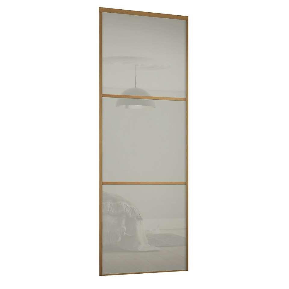 Linear Sliding Wardrobe Door 3 Panel Arctic White Glass with Oak Frame (W)914mm
