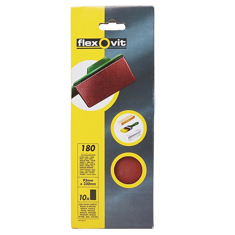 Flexovit PTA Sanding Sheets 1/3 Unpunched - 93 x 230mm - 180 Grit