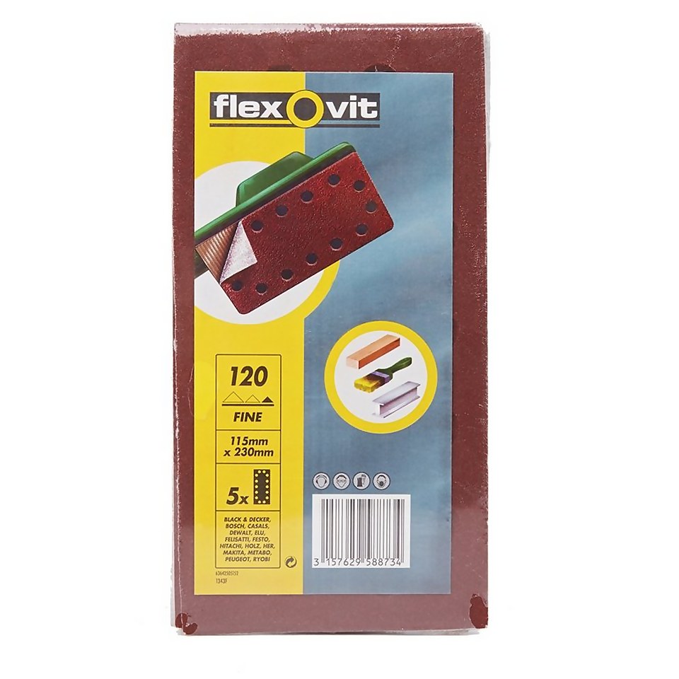 Flexovit PTA Sanding Sheets 1/2 Punched - 115 x 230mm - 120 Grit