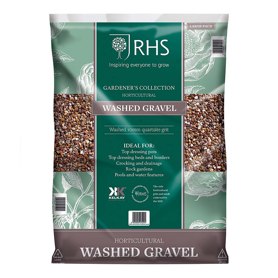 RHS Horticultural Washed Gravel 10mm Quartzite Grit - Large - 20kg