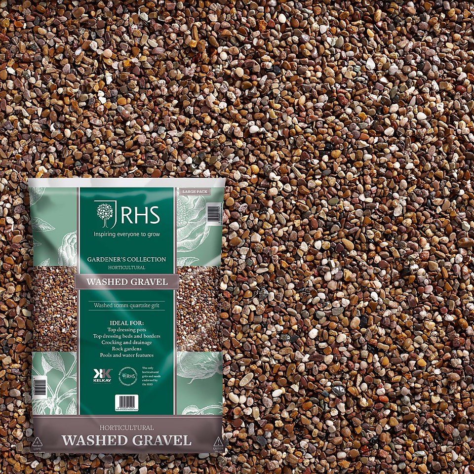 RHS Horticultural Washed Gravel 10mm Quartzite Grit - Large - 20kg