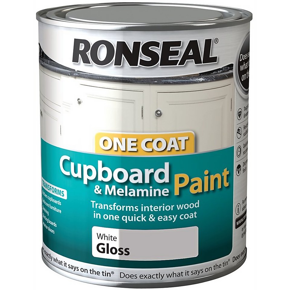 Ronseal Pure Brilliant White - One Coat Cupboard Gloss Paint - 750ml