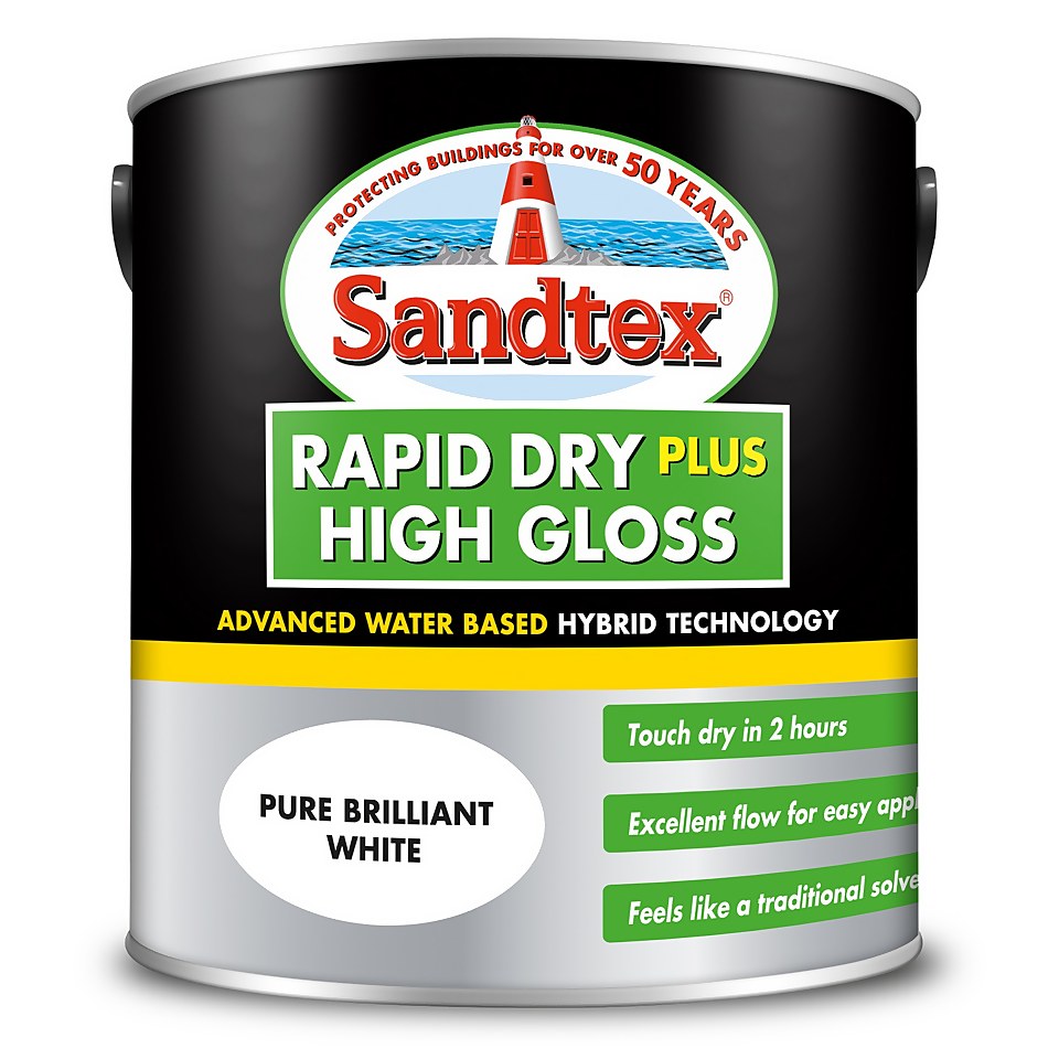Sandtex Rapid Dry Gloss Paint Pure Brilliant White - 2.5L