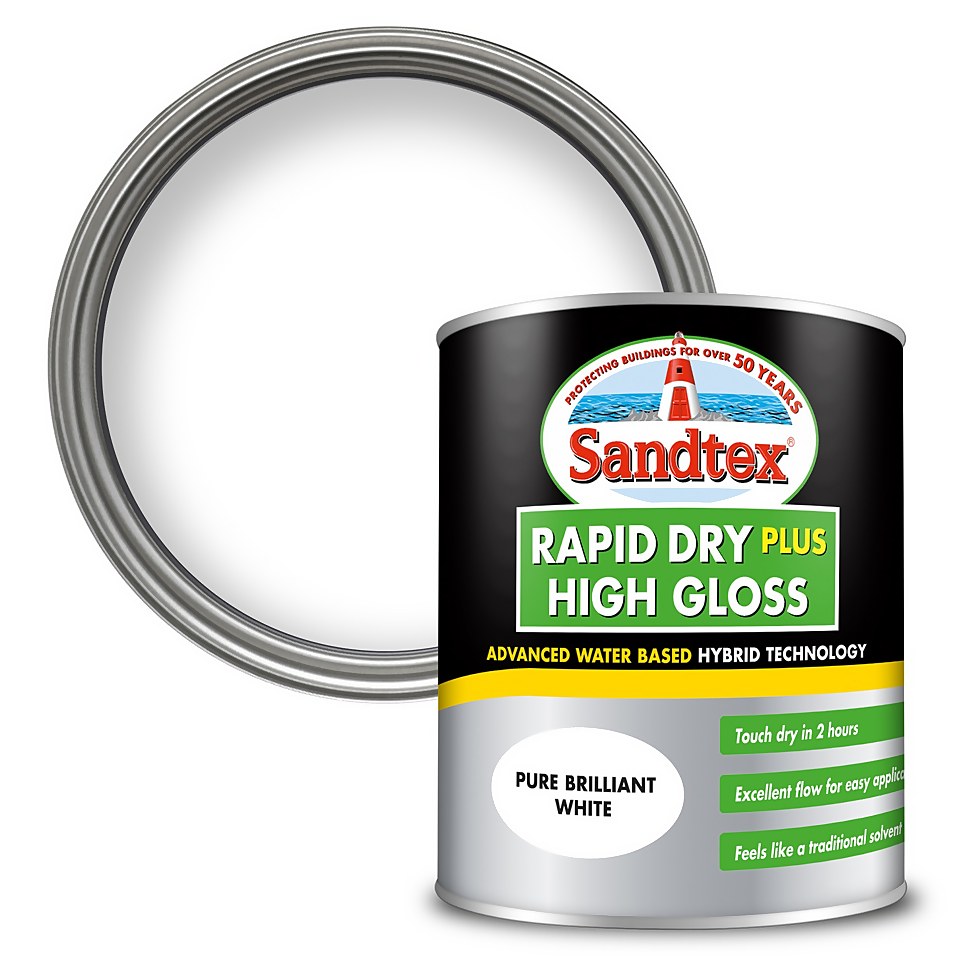 Sandtex Rapid Dry Gloss Paint Pure Brilliant White - 750ml