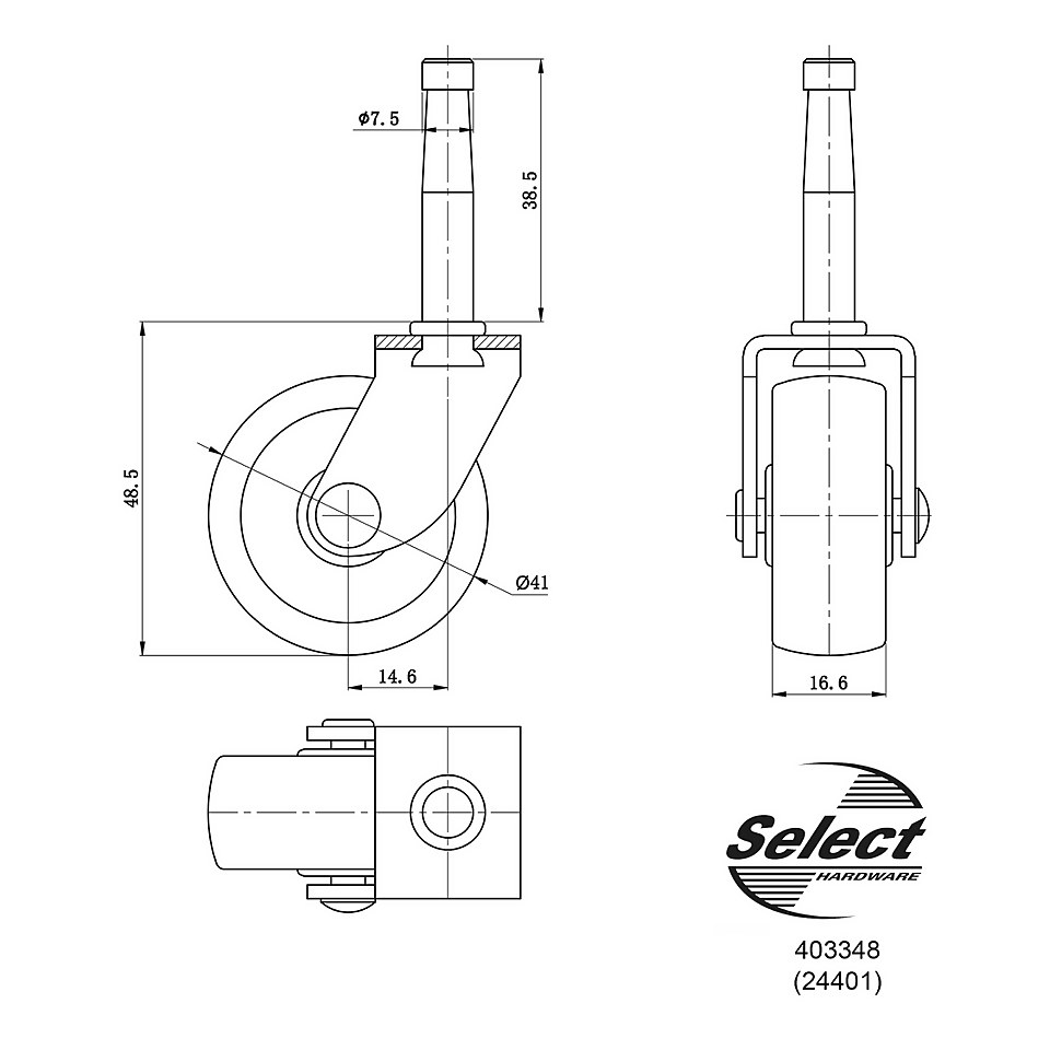 Single Wheel Peg Castor 40mm - 2 Pack