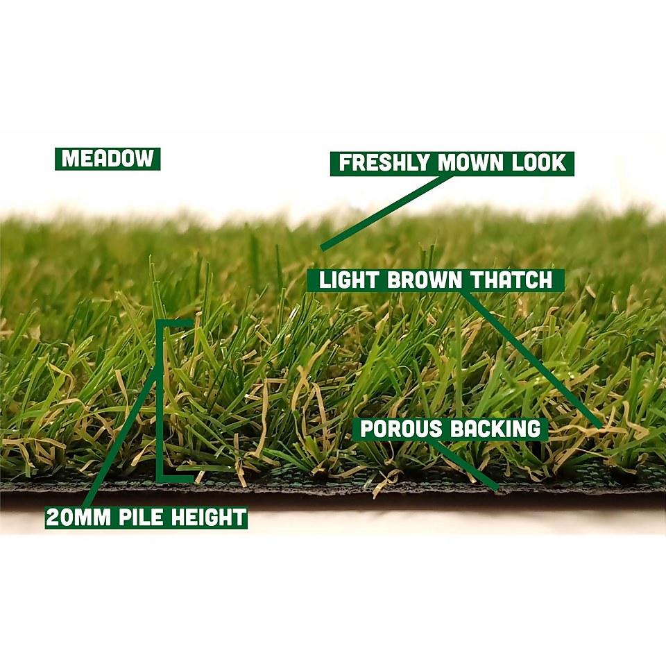 Nomow 20mm Meadow Grass Artificial Grass Roll - 2m Width