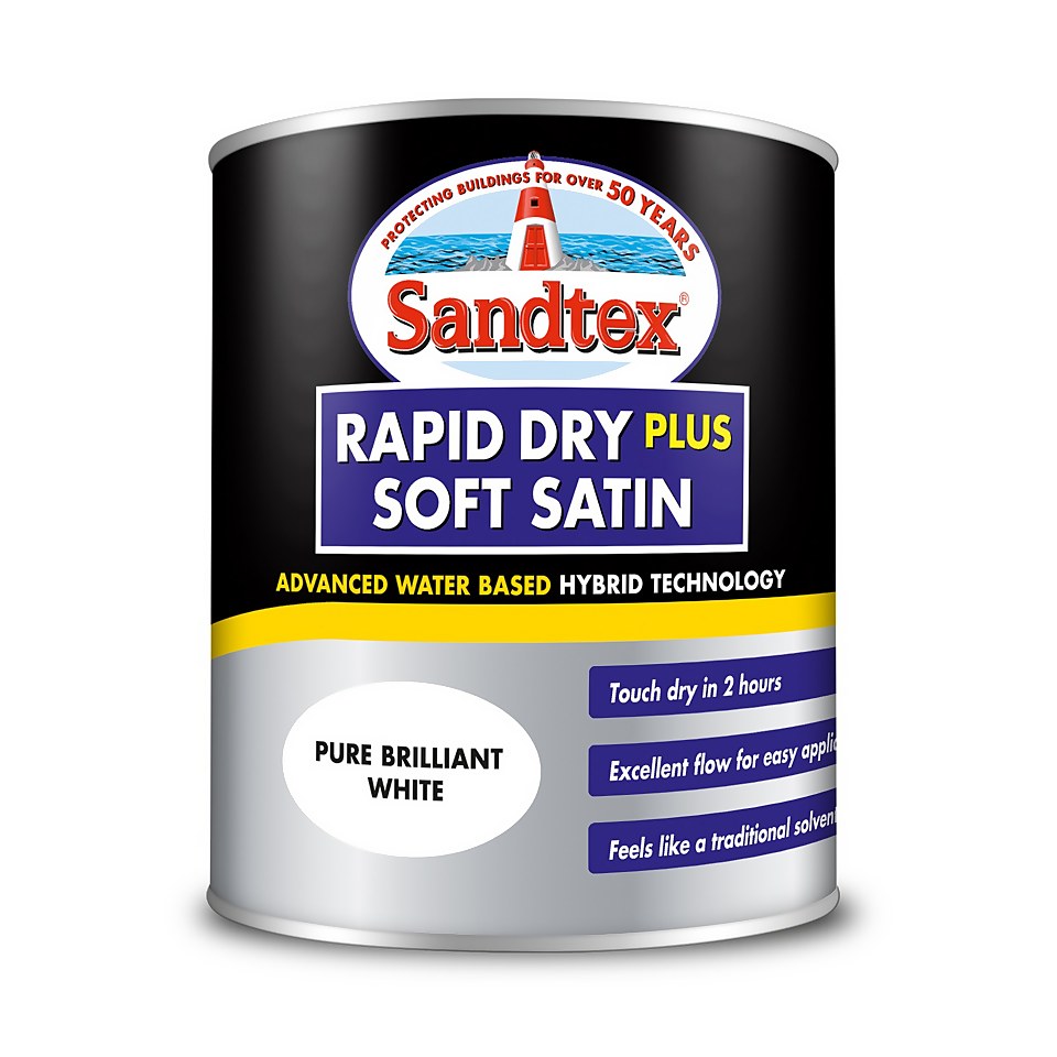 Sandtex Rapid Dry Satin Paint Pure Brilliant White - 750ml