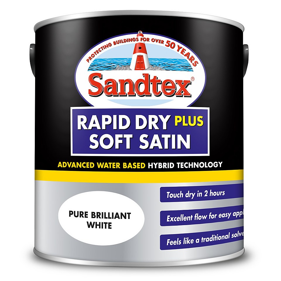 Sandtex Rapid Dry Satin Paint Pure Brilliant White - 2.5L