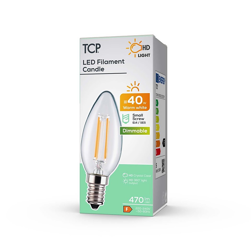 TCP LED Filament Clear Candle 4.5W E14 Dimmable Light Bulb