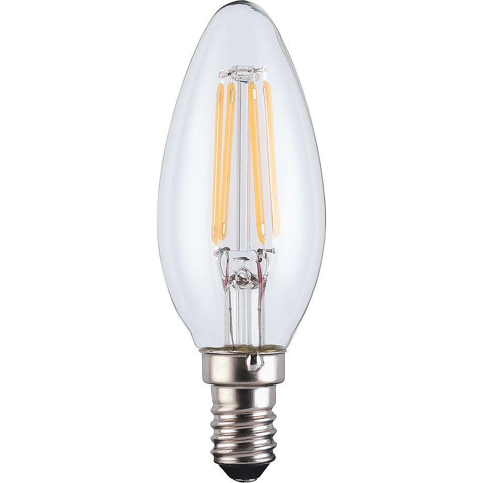 TCP LED Filament Clear Candle 4W E14 Light Bulb - 3 pack