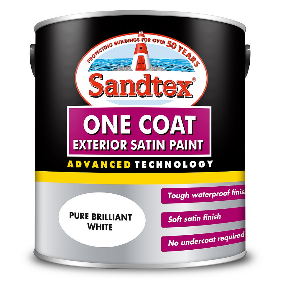 Sandtex Exterior One Coat Satin Paint Pure Brilliant White - 2.5L