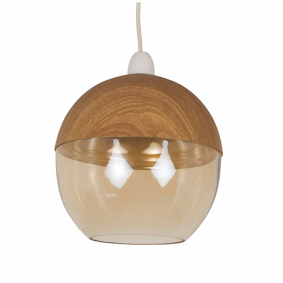 Hope Easy Fit Pendant Light Shade - Wood and Glass