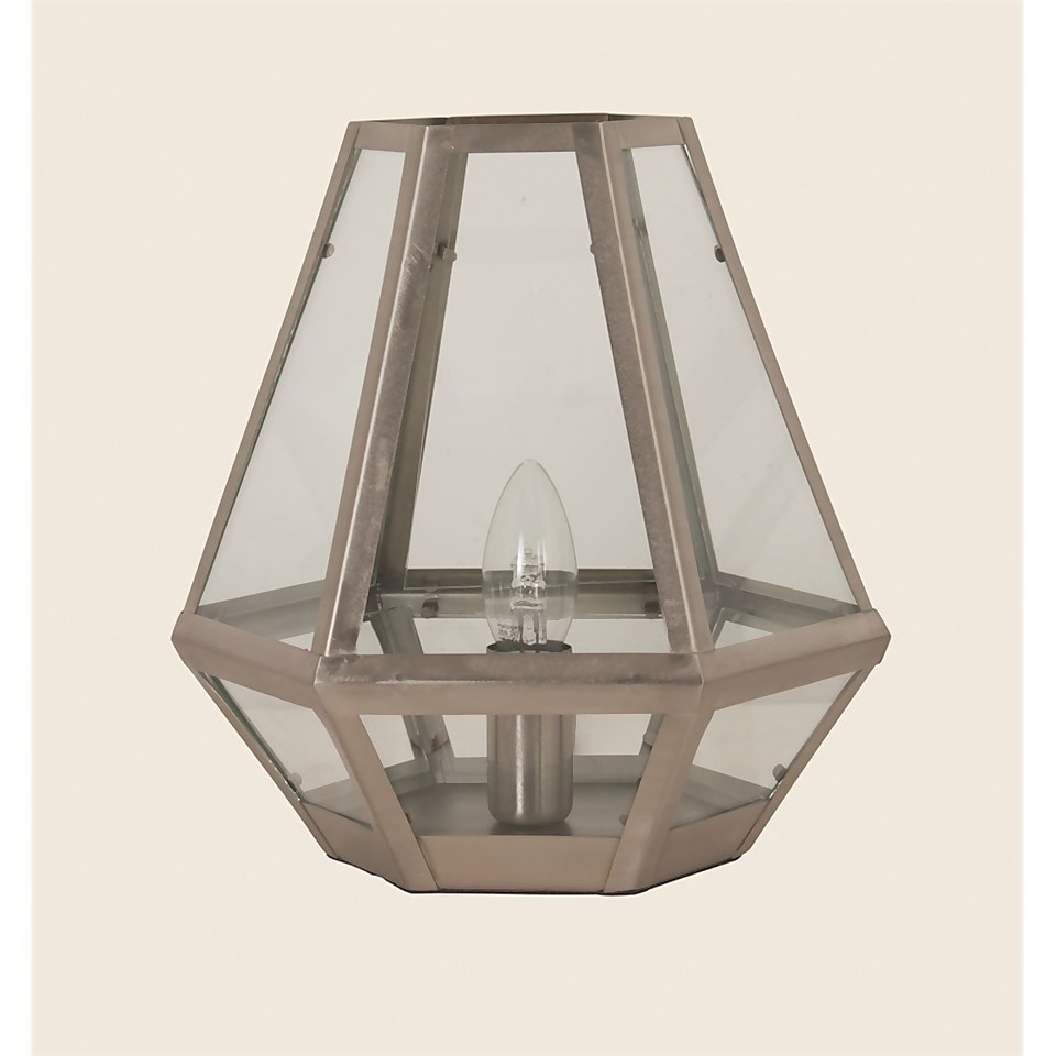 Metal and Glass Lantern Table Lamp - Satin Nickel