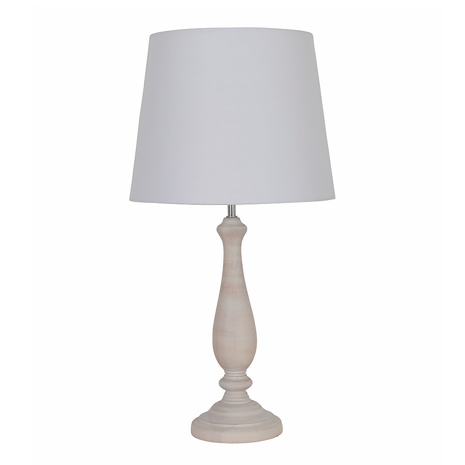 Betty Turned Wooden Table Lamp - Natural and Ivory