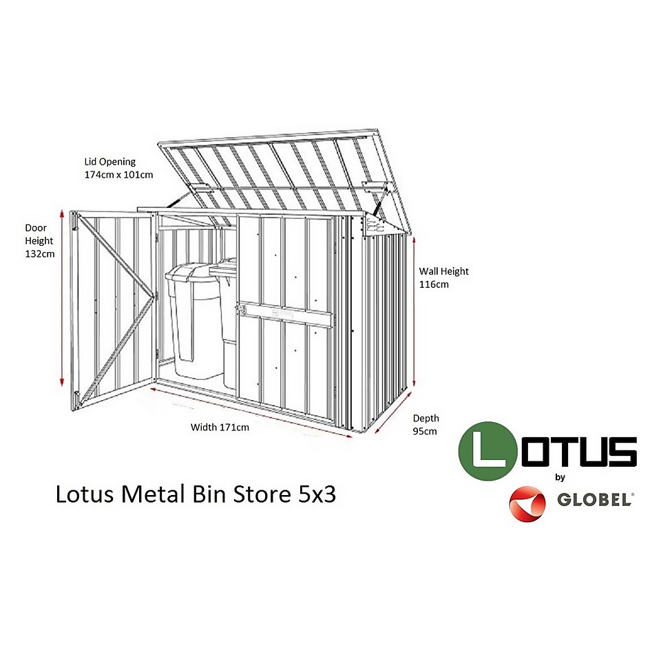 Lotus 5x3ft Metal Bin Store - Anthracite Grey