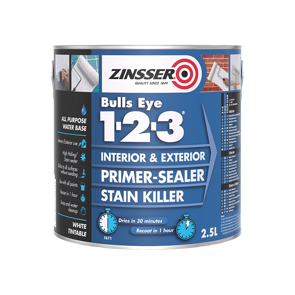 Zinsser Bulls Eye 123 Water Based Primer & Sealer - 2.5L