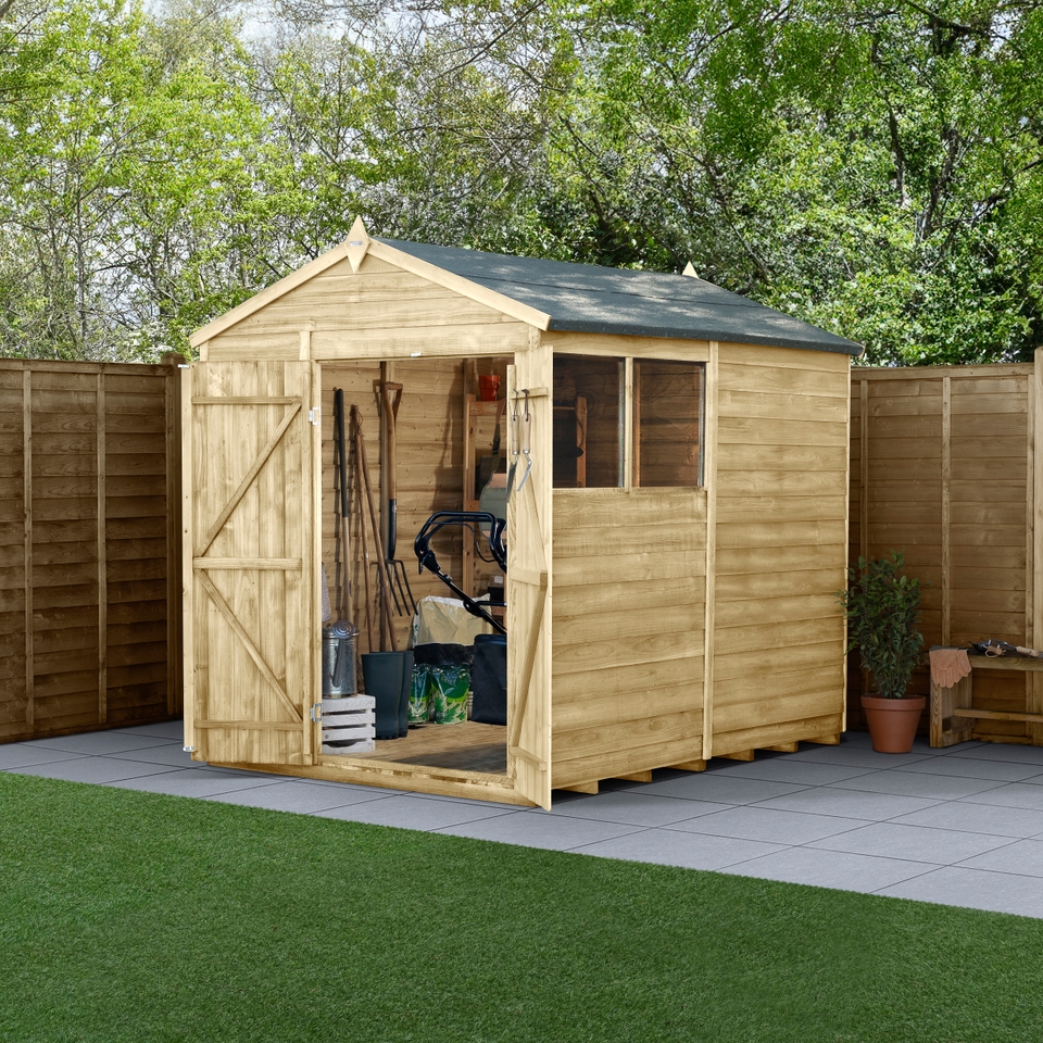 Forest Garden 4LIFE Apex Shed 6 x 8ft - Double Door 2 Window (Including Installation)
