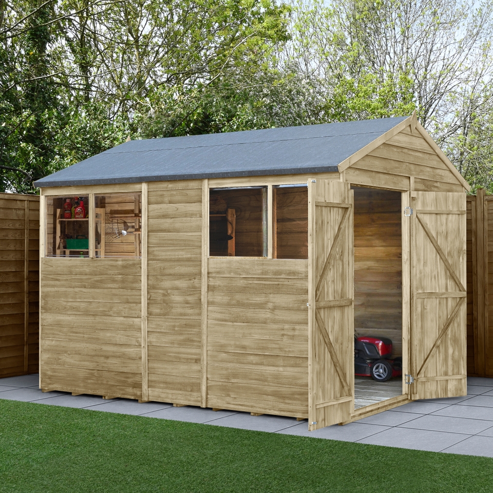 Forest Garden 4LIFE Apex Shed 6 x 10ft - Double Door 4 Window (Including Installation)