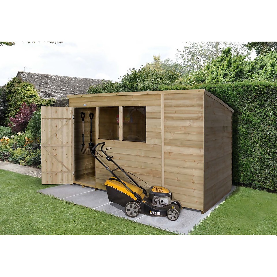 10x6ft Forest Wooden Overlap Pressure Treated Pent Shed -incl. Installation