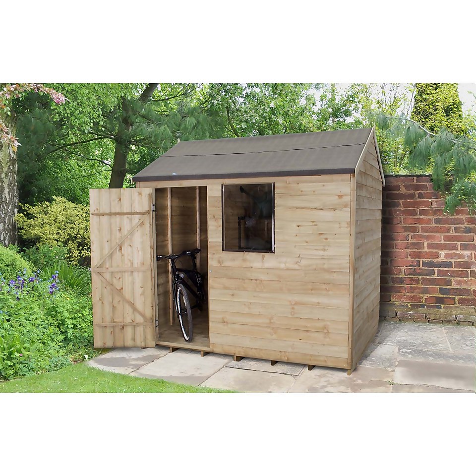 8x6ft Forest Wooden Overlap Pressure Treated Reverse Apex Shed -incl. Installation