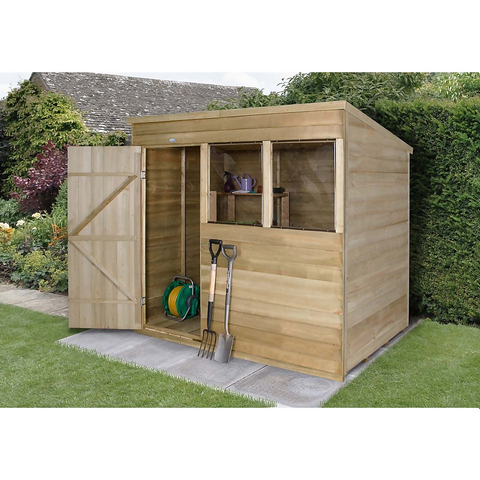 7x5ft Forest Wooden Overlap Pressure Treated Pent Shed -incl. Installation