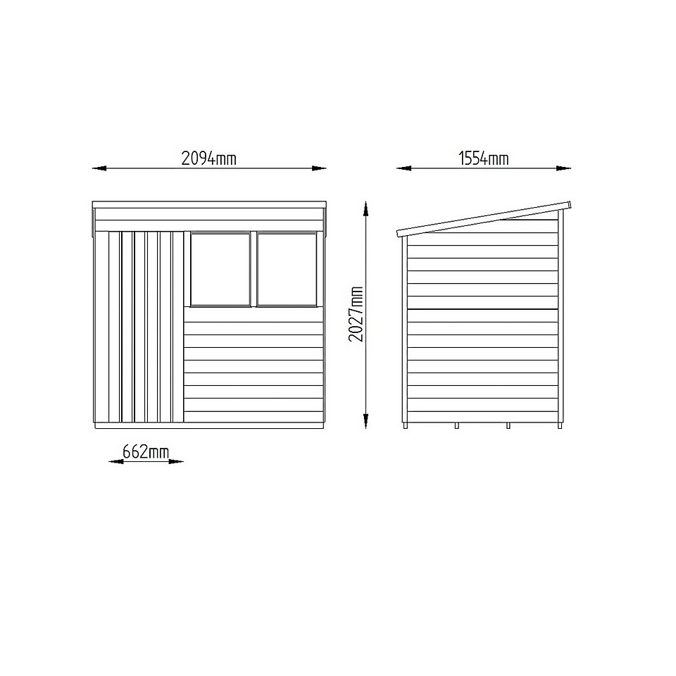 7x5ft Forest Wooden Overlap Pressure Treated Pent Shed -incl. Installation